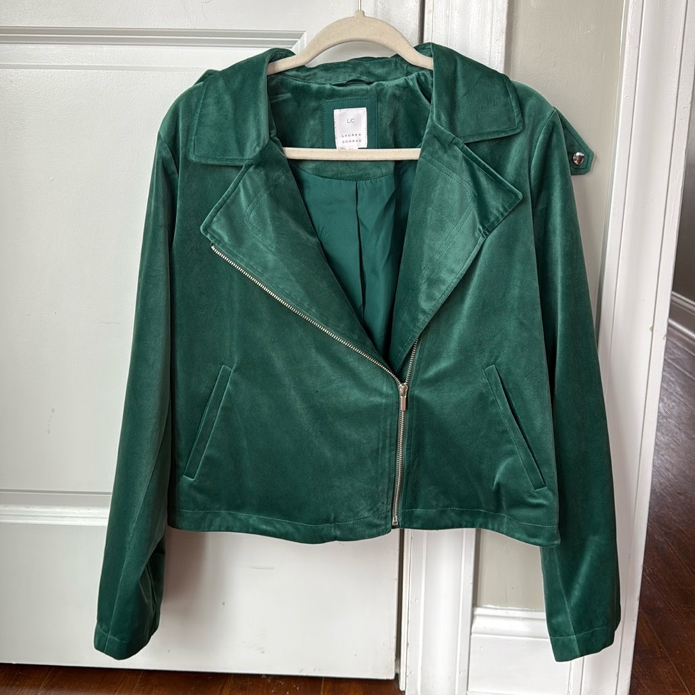 Green velvet moto jacket